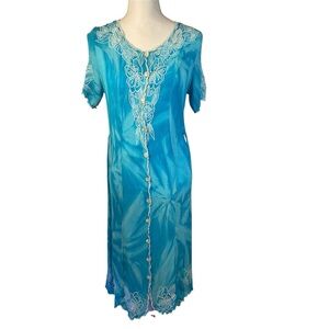 Beautiful turquoise sheer maxi dress with white embroidered floral detailing
